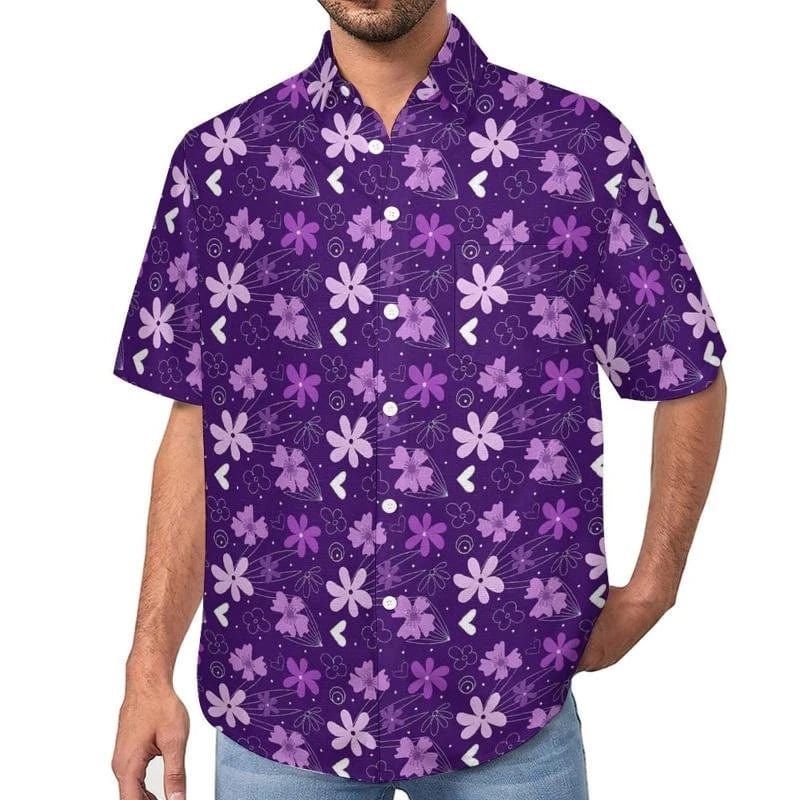 Men's printed silk blend casual short sleeve V-neck shirt by SHOWLU FASHION STORE, featuring bold pattern and relaxed street style.