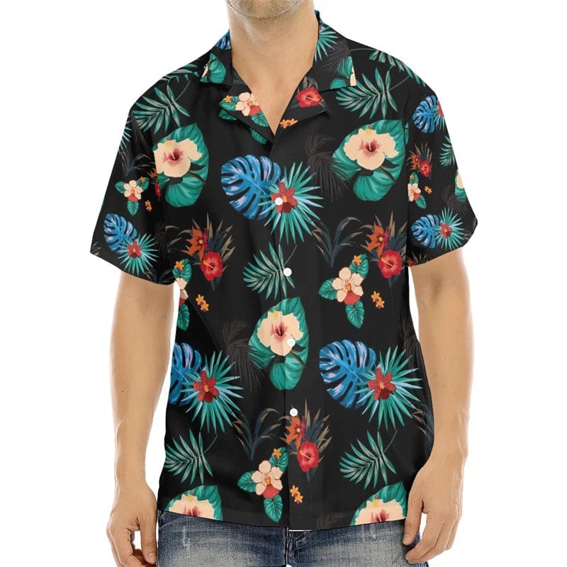 SHOWLU men's printed silk blend casual short sleeve V-neck shirt with bold pattern, suitable for outdoor and street fashion.