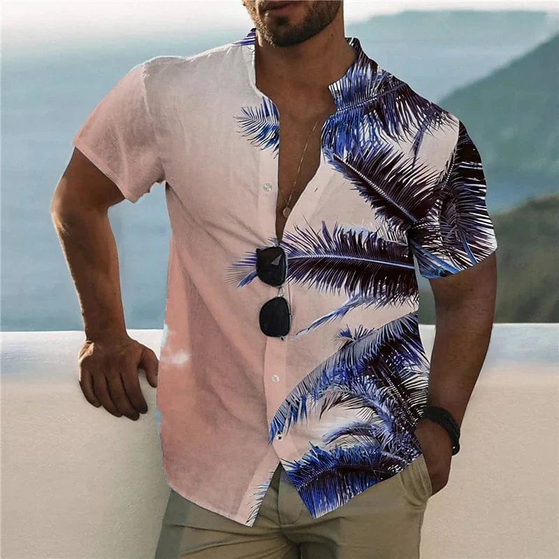 SHOWLU men's printed silk blend casual short sleeve V-neck shirt with bold pattern, ideal for outdoor street style.