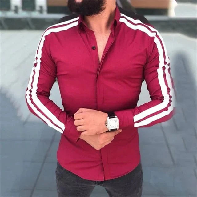 Men's plaid geometric print long sleeve casual shirt by SHOWLU FASHION, featuring a stand collar and streetwear-inspired design.