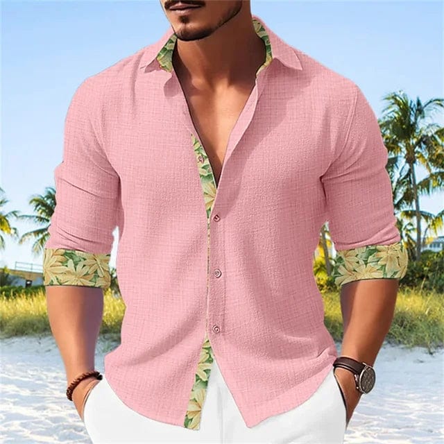 SHOWLU FASHION men's plaid geometric print long sleeve casual shirt with stand collar, ideal for outdoor and streetwear style.