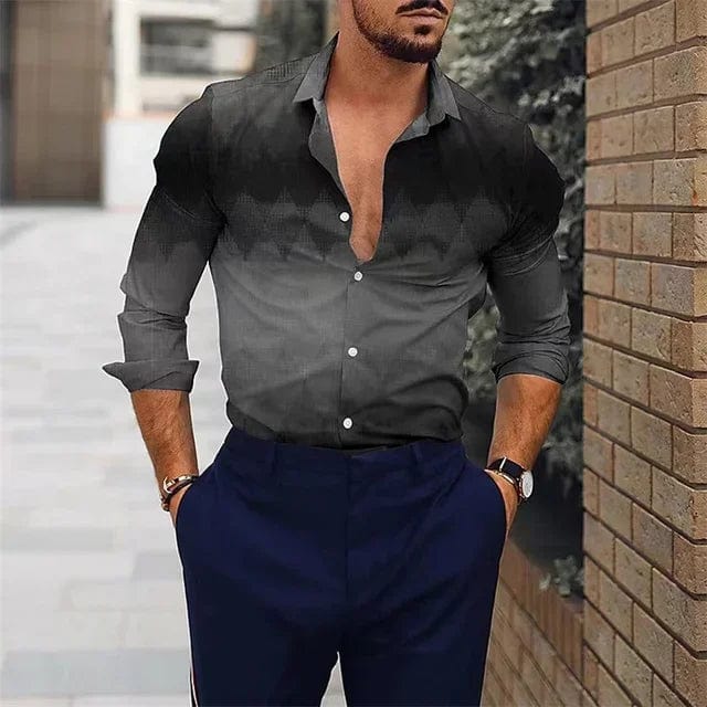 Men's SHOWLU FASHION plaid geometric print long sleeve casual shirt with stand collar, suitable for outdoor and streetwear styles.