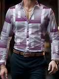 Men's SHOWLU Fashion 3D geometric print long sleeve casual and business shirt with lapel, modern oversized design.