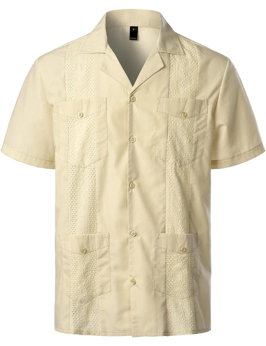 Mens Short Sleeve Cuban Camp Guayabera Shirt Linen Cotton Hippie Beach Button Down Shirts - SHOWLU FASHION STORE