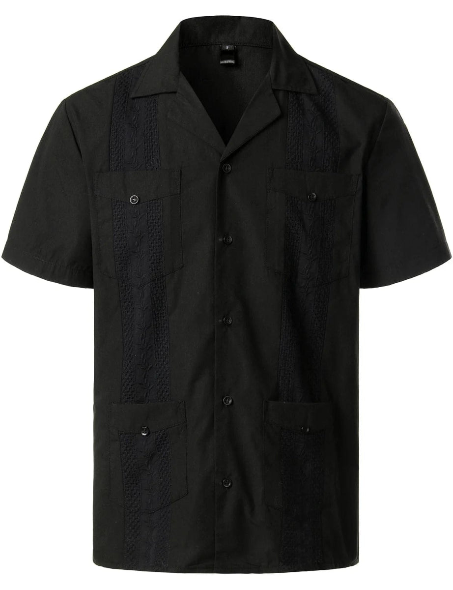 Mens Short Sleeve Cuban Camp Guayabera Shirt Linen Cotton Hippie Beach Button Down Shirts - SHOWLU FASHION STORE