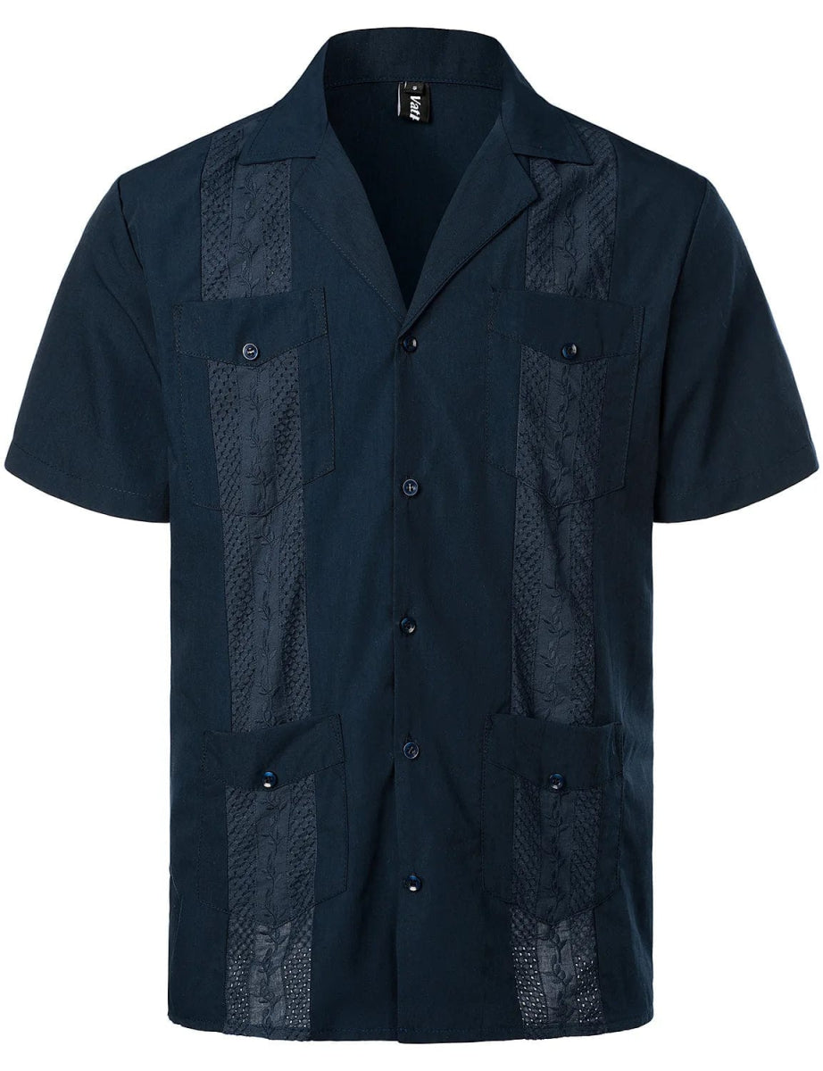 Mens Short Sleeve Cuban Camp Guayabera Shirt Linen Cotton Hippie Beach Button Down Shirts - SHOWLU FASHION STORE