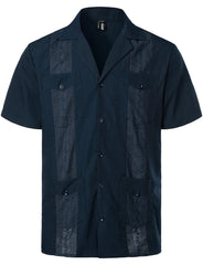 Mens Short Sleeve Cuban Camp Guayabera Shirt Linen Cotton Hippie Beach Button Down Shirts - SHOWLU FASHION STORE