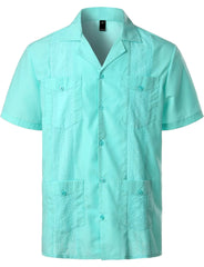 Mens Short Sleeve Cuban Camp Guayabera Shirt Linen Cotton Hippie Beach Button Down Shirts - SHOWLU FASHION STORE