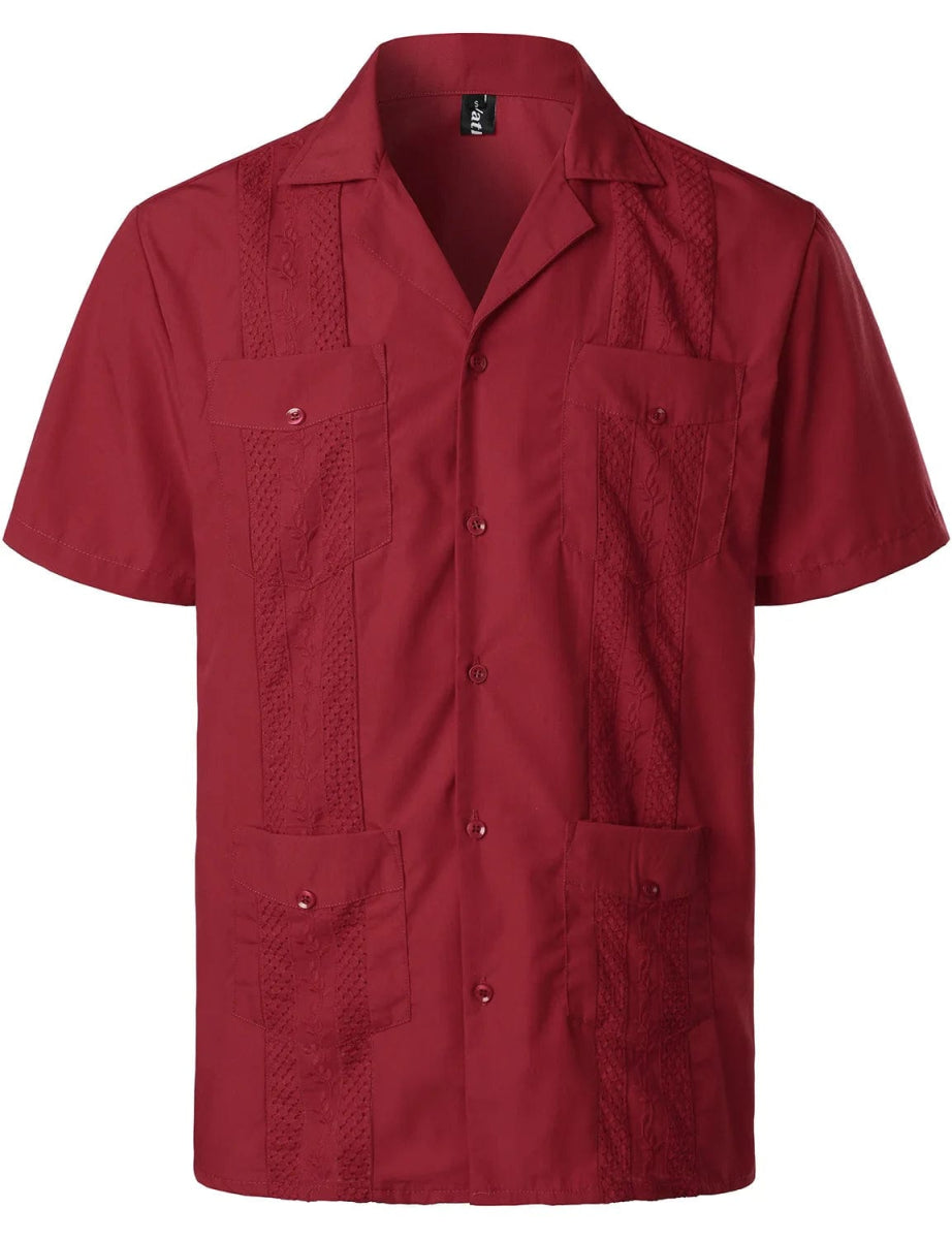 Mens Short Sleeve Cuban Camp Guayabera Shirt Linen Cotton Hippie Beach Button Down Shirts - SHOWLU FASHION STORE