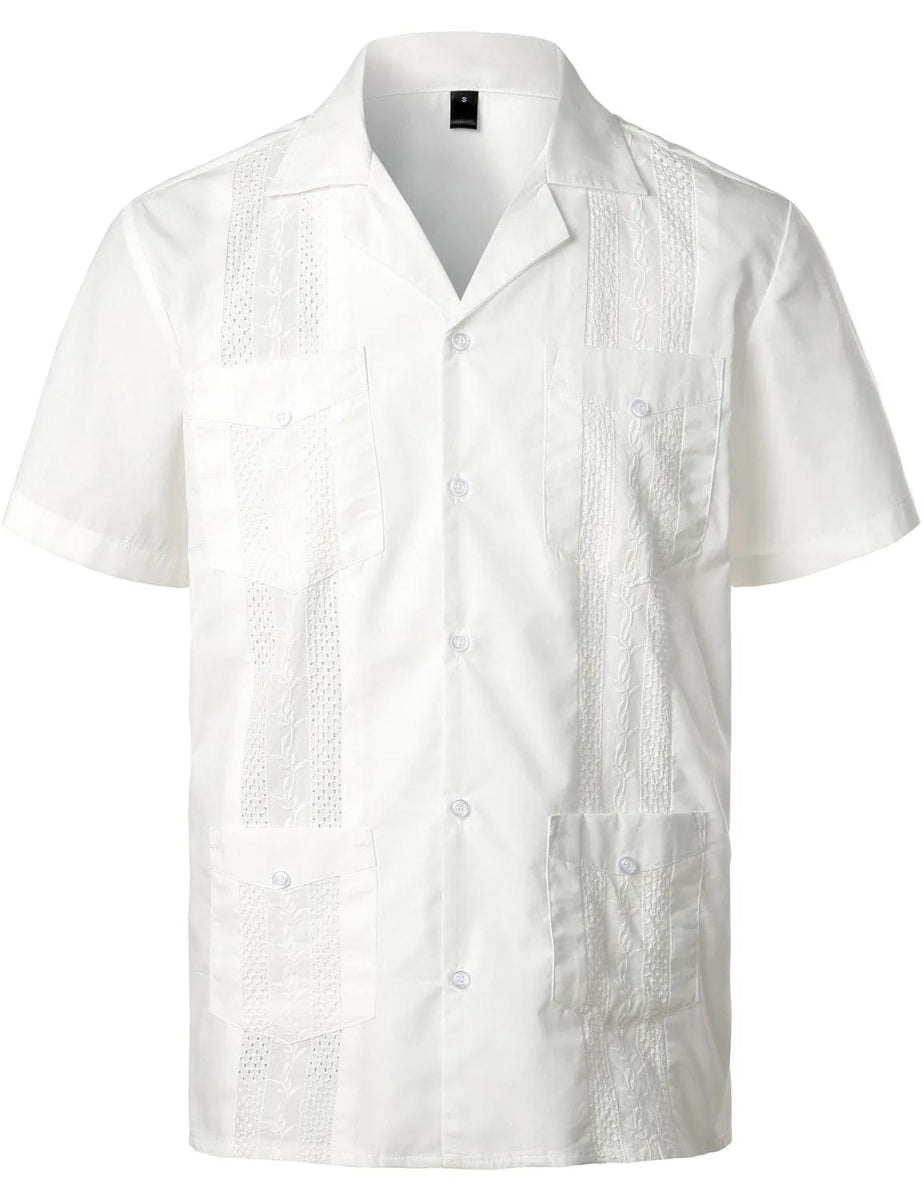 Mens Short Sleeve Cuban Camp Guayabera Shirt Linen Cotton Hippie Beach Button Down Shirts - SHOWLU FASHION STORE