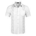 Showlu men's short sleeve linen Cuban shirt with embroidery, pocket, and floral design, perfect for beach or holiday wear.