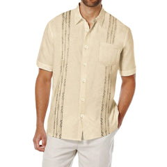 Men's Short Sleeve Linen Shirt Cuban Beach Tops Pocket Guayabera Shirts Social dress shirt Solid Shirts Flower Holiday - SHOWLU FASHION STORE