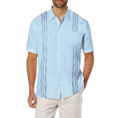 Men's Short Sleeve Linen Shirt Cuban Beach Tops Pocket Guayabera Shirts Social dress shirt Solid Shirts Flower Holiday - SHOWLU FASHION STORE