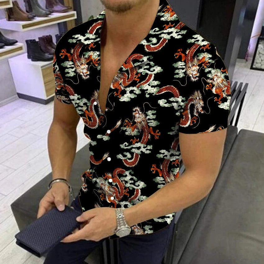 Men's vintage floral print short sleeve social shirt by SHOWLU FASHION, featuring colorful floral design, perfect for summer and parties.