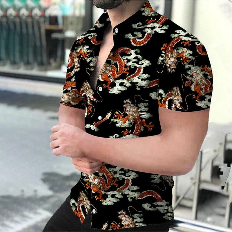 Men's vintage floral print short sleeve social shirt by ZHANLINWU, showcasing a stylish summer streetwear look with oversized fit.