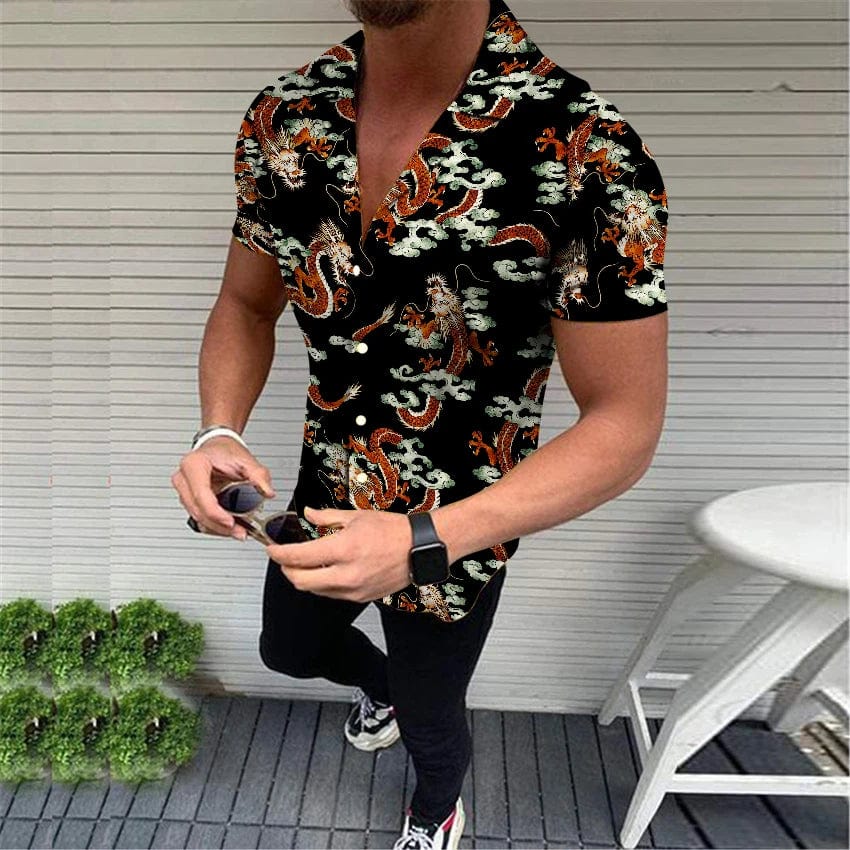 Men's vintage floral print short sleeve social shirt by SHOWLU FASHION, featuring a stylish summer streetwear look.
