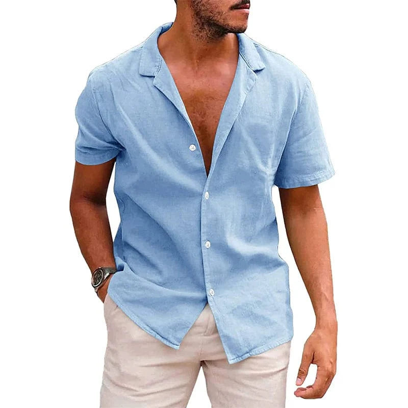 Showlu Fashion men's solid color short-sleeve shirt with summer point collar, European and American style, button-up design