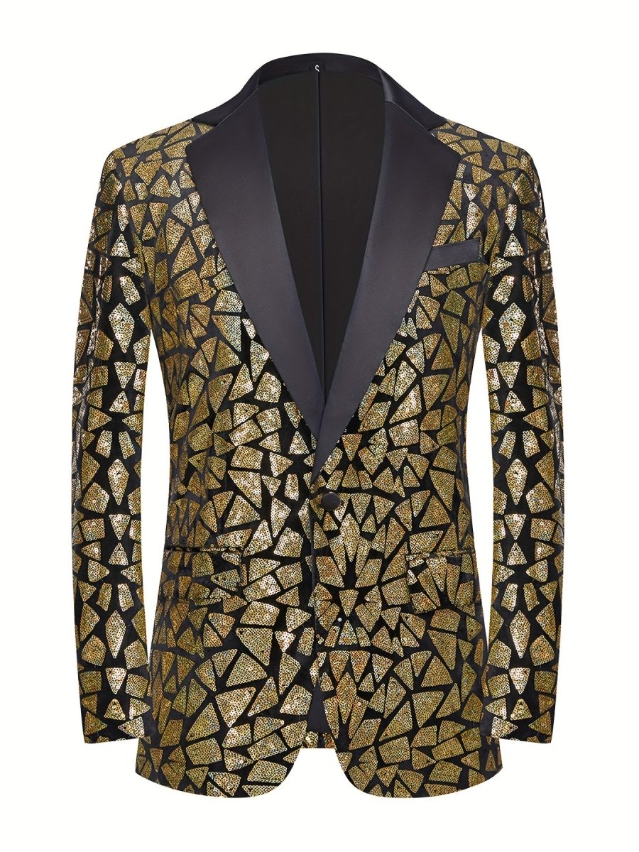 Men's slim fit sequin lapel suit jacket by SHOWLU FASHION, single-breasted design with triangle sequins for evening events.