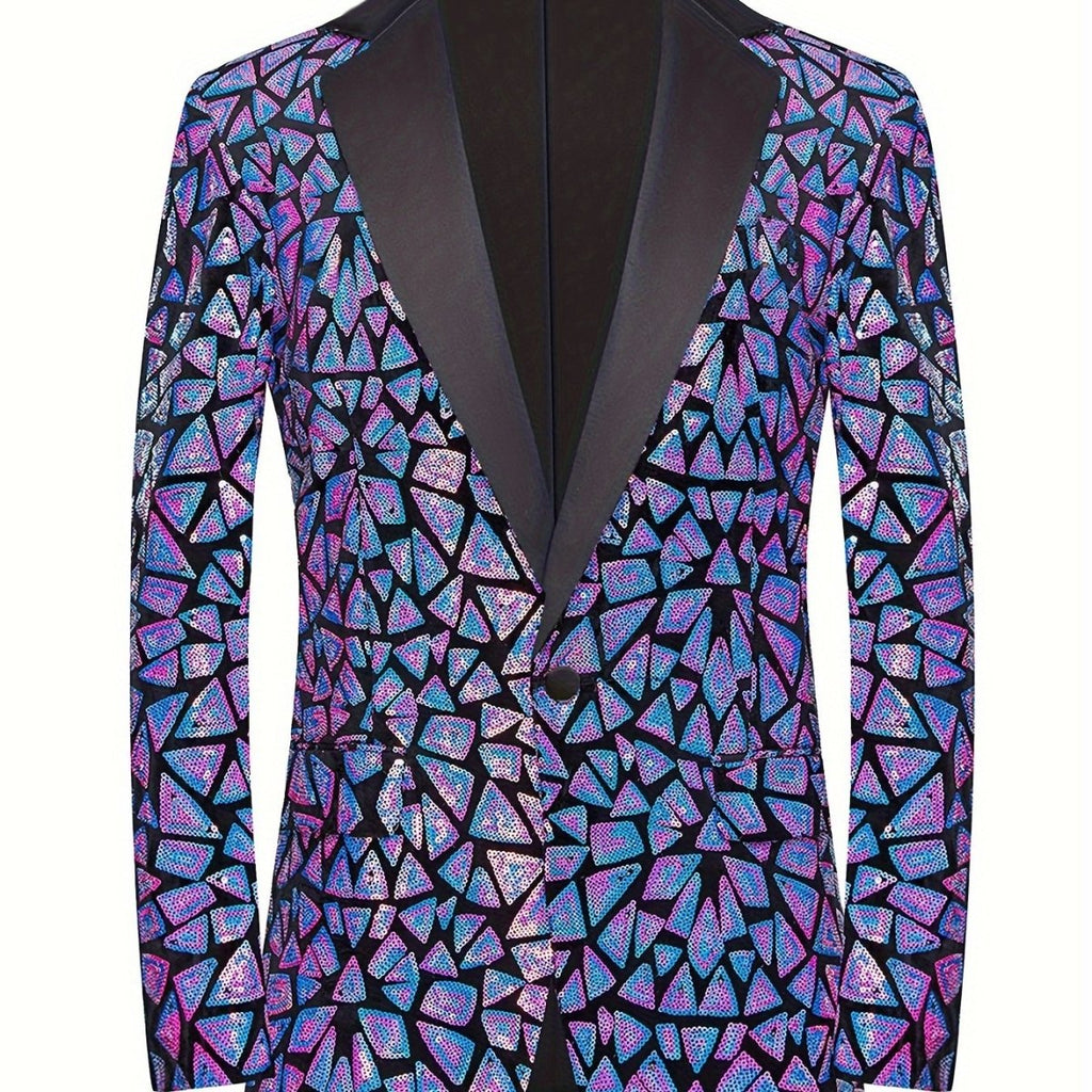 Men's slim fit sequin lapel suit jacket by SHOWLU FASHION with single-breasted design, triangle sequins, ideal for evening events.