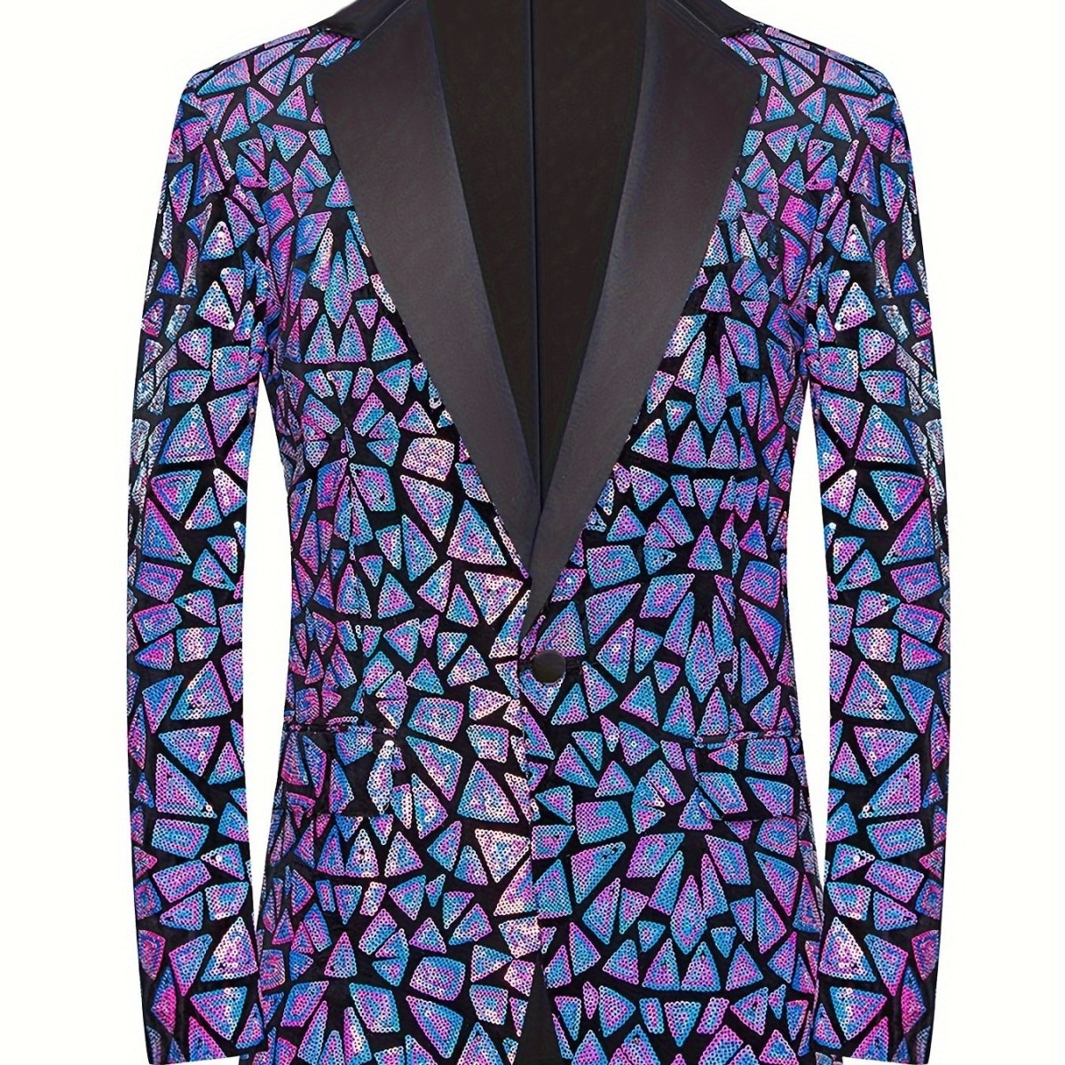 Men's slim fit sequin lapel suit jacket by SHOWLU FASHION with single-breasted design, triangle sequins, ideal for evening events.
