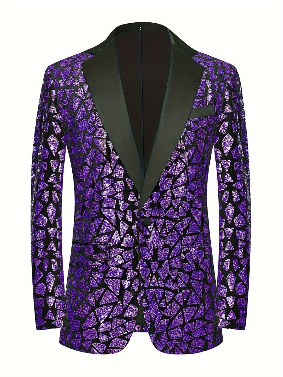 SHOWLU FASHION men's slim fit sequin lapel suit jacket with single-breasted design, featuring triangle sequins for evening parties and events.