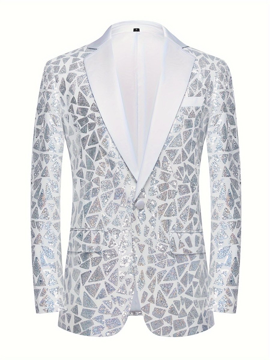 SHOWLU FASHION men's slim fit sequin lapel suit jacket with single-breasted design and triangle sequins for evening events