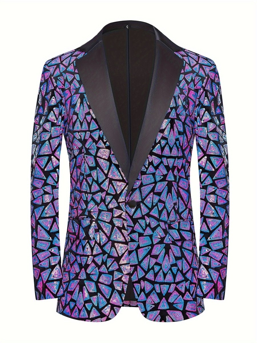 SHOWLU FASHION men's slim fit sequin lapel single-breasted suit jacket with triangle sequins for evening parties and performances