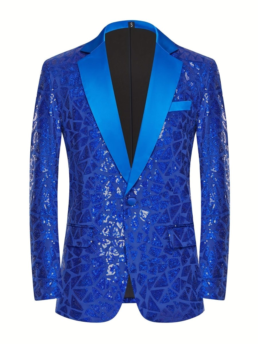 Men's slim fit sequin lapel suit jacket by SHOWLU FASHION with single-breasted design and triangle sequins for evening events.