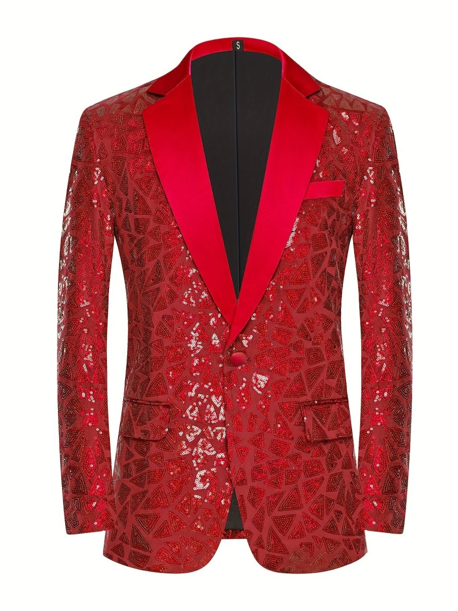 Men's slim fit sequin lapel suit jacket by SHOWLU FASHION, single-breasted design with triangle sequins for evening events and parties.