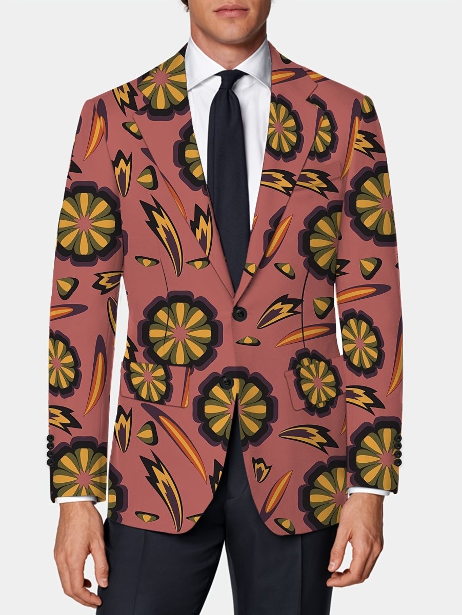SHOWLU Men's floral suit jacket with slim fit, woven polyester blend, elastane, lapel collar, button details, versatile all-season style.