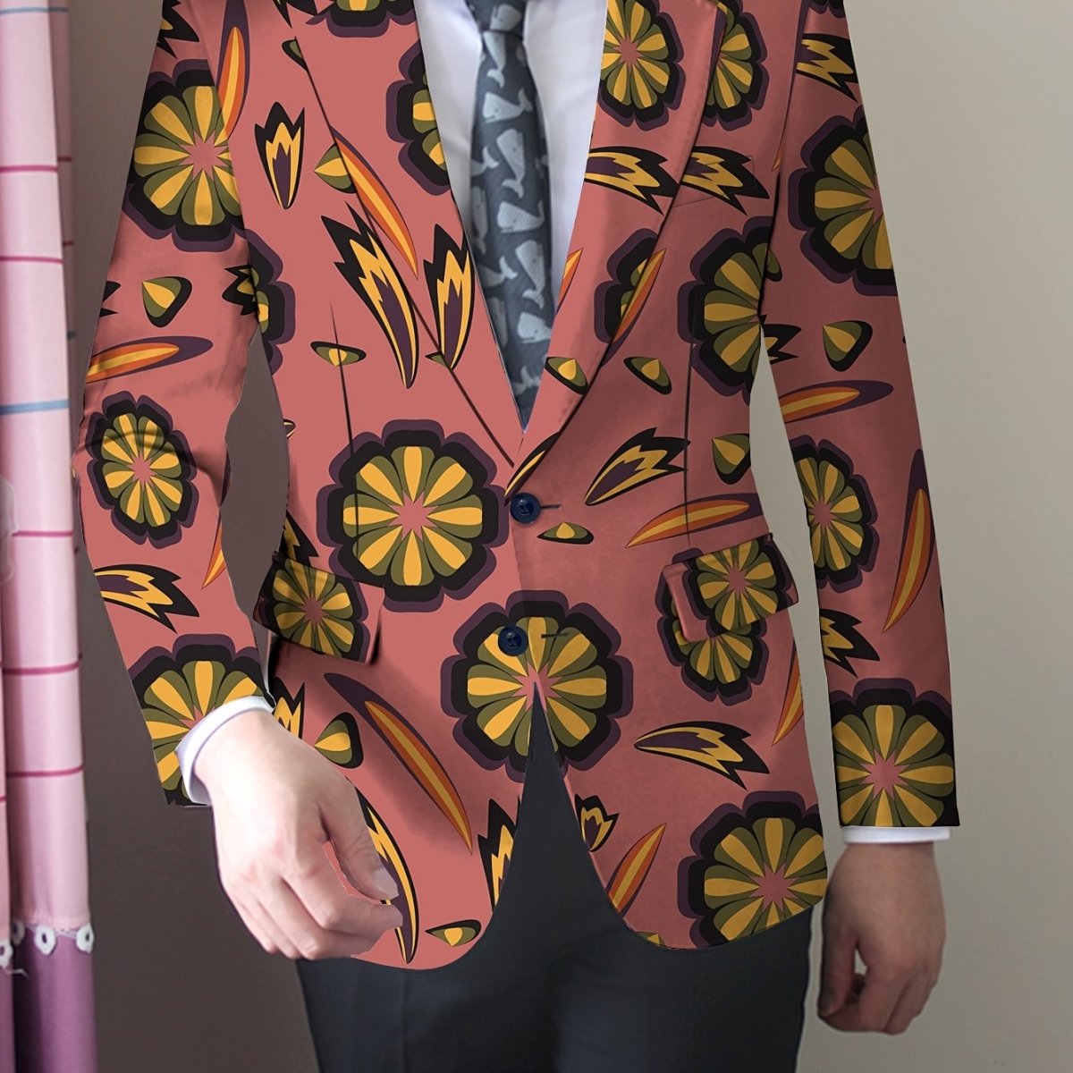 SHOWLU men's skinny fit floral suit jacket in woven polyester blend with elastane, lapel collar, button details, versatile for all seasons