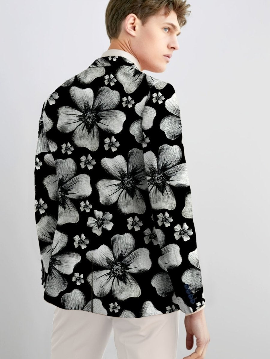 Men's skinny fit floral suit jacket by SHOWLU FASHION STORE, woven polyester blend with elastane, lapel collar, versatile all-season style
