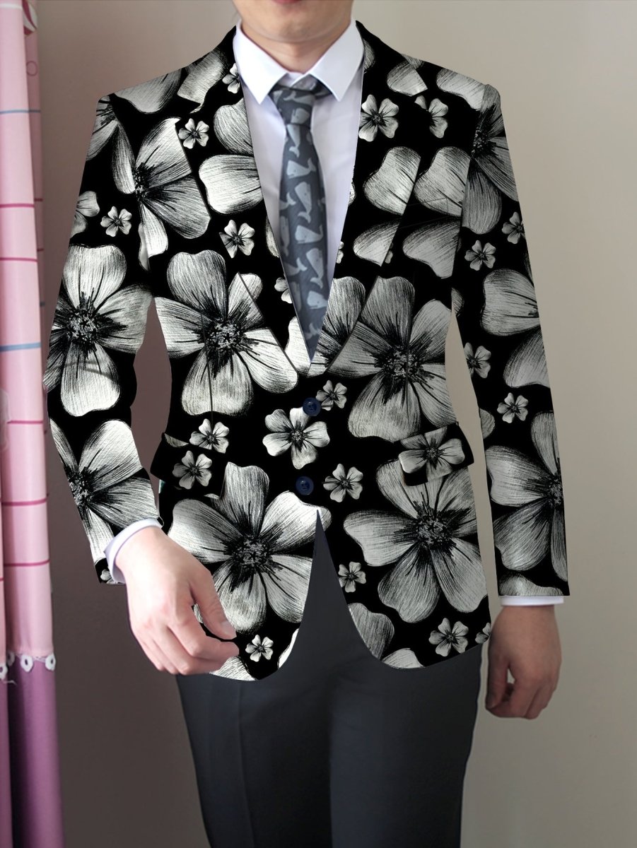 SHOWLU Men's floral suit jacket with skinny fit, woven polyester blend, elastane, lapel collar, button detail, versatile all-season style