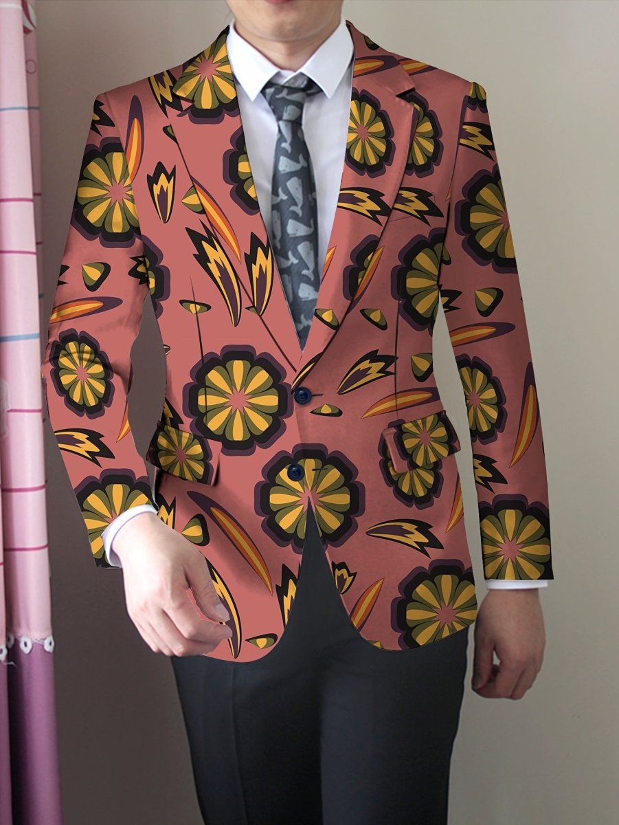 Men's skinny fit floral suit jacket by SHOWLU FASHION STORE, woven polyester blend with elastane, lapel collar, versatile for all seasons.