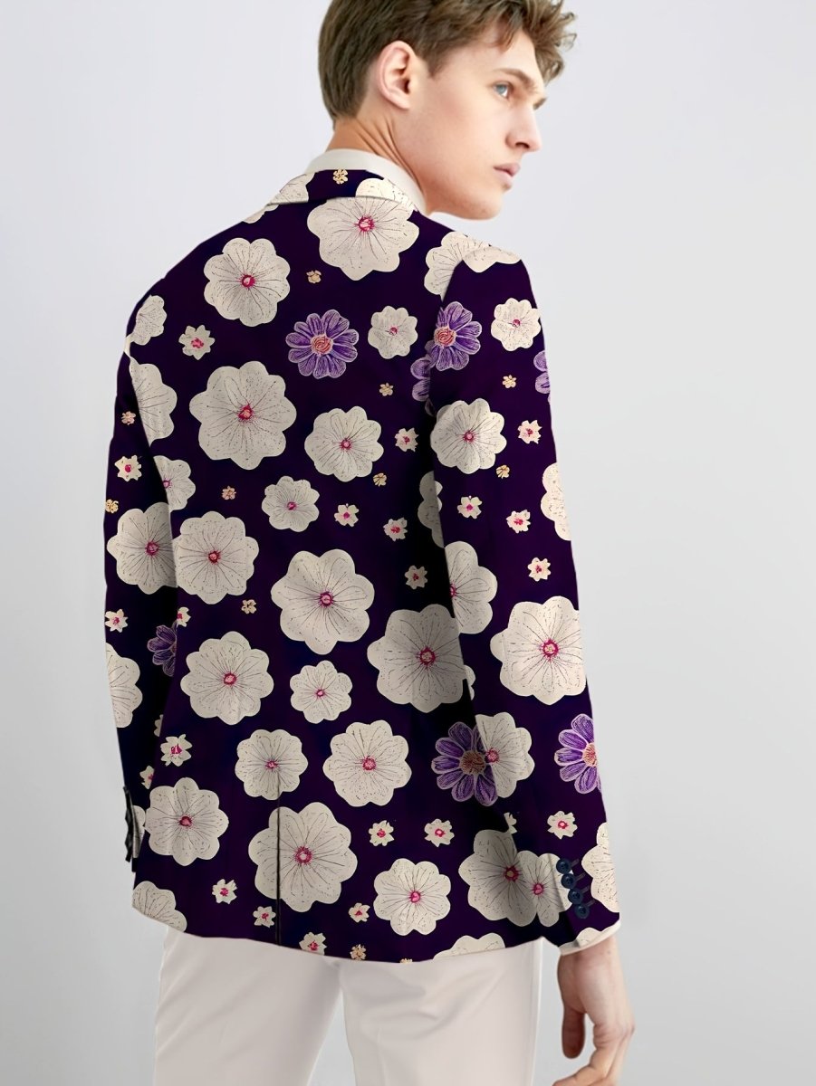SHOWLU Men's floral suit jacket with skinny fit, woven polyester blend, lapel collar, button details, versatile for all seasons.