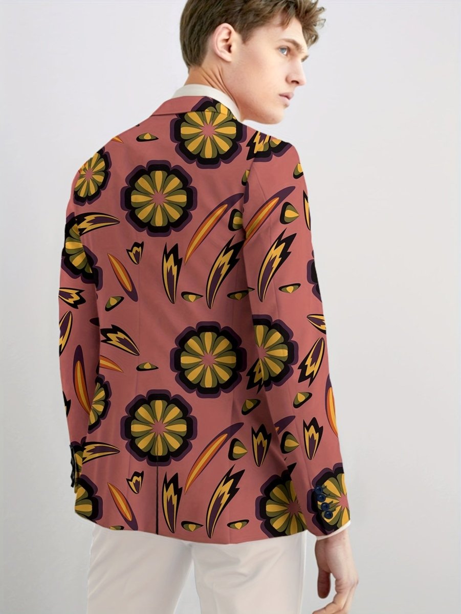 Men's skinny fit floral suit jacket by SHOWLU FASHION STORE, woven polyester blend with elastane, lapel collar, versatile all-season style.