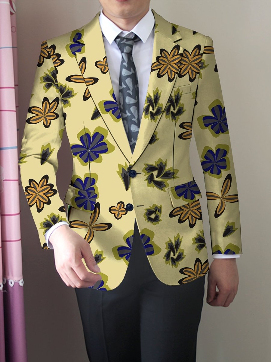 SHOWLU Men's skinny fit floral suit jacket in woven polyester blend with elastane, lapel collar, versatile button detail, all-season style.