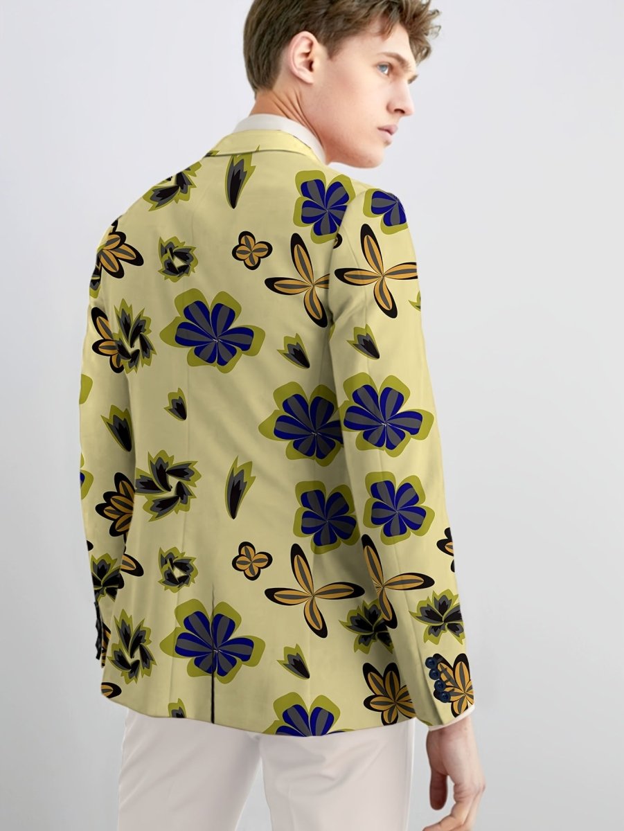 SHOWLU Men's skinny fit floral suit jacket in woven polyester blend with elastane, lapel collar, button details, versatile all-season style