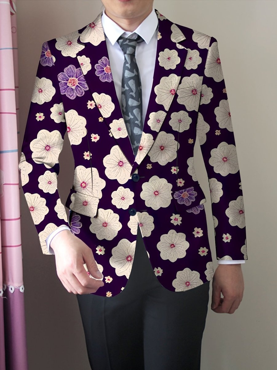 SHOWLU Men's skinny fit floral suit jacket with woven polyester blend, elastane for stretch, lapel collar, button detail, versatile style