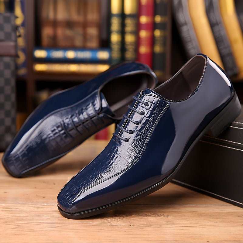 Men's Sleek Black Dress Shoes - Trendy Business & Party Formal Attire with Crocodile Texture, Lace - Up Design, Pointed Toe, Rubber Sole for All Seasons, Event Attire Shoes | Sleek Pointed Toe | Rubber Sole Footwear - SHOWLU FASHION STORE