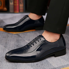 Men's Sleek Black Dress Shoes - Trendy Business & Party Formal Attire with Crocodile Texture, Lace - Up Design, Pointed Toe, Rubber Sole for All Seasons, Event Attire Shoes | Sleek Pointed Toe | Rubber Sole Footwear - SHOWLU FASHION STORE