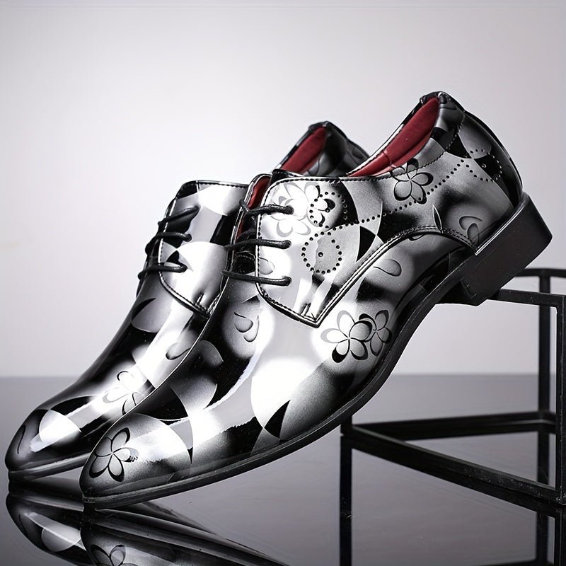 Men's Sleek Pointed - Toe Dress Shoes - Floral Pattern, Lace - Up, Formal & Casual Wear for Weddings and Special Occasions, Business Shoes - SHOWLU FASHION STORE