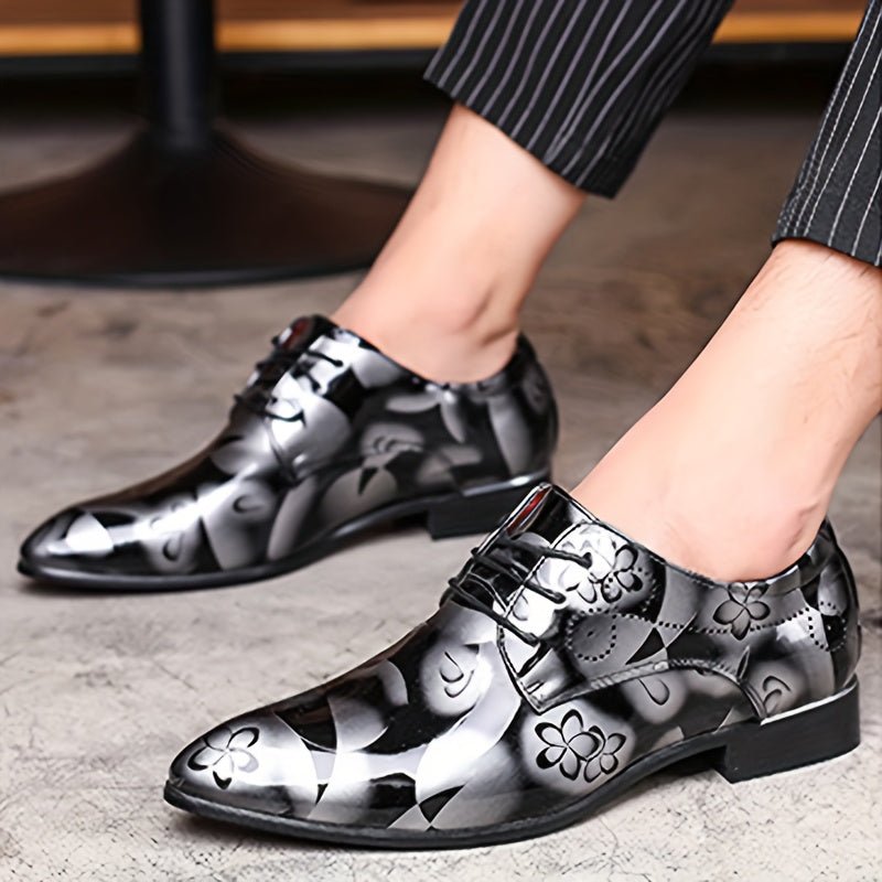 Men's Sleek Pointed - Toe Dress Shoes - Floral Pattern, Lace - Up, Formal & Casual Wear for Weddings and Special Occasions, Business Shoes - SHOWLU FASHION STORE