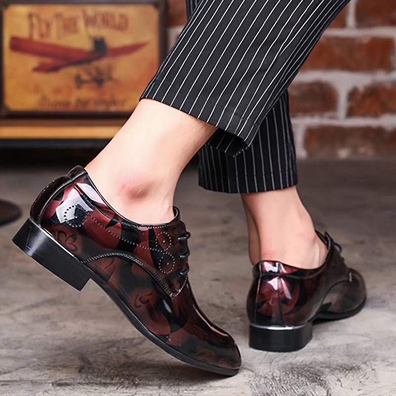 Men's SHOWLU FASHION floral lace-up pointed-toe dress shoes, formal and casual wear for weddings and special occasions.