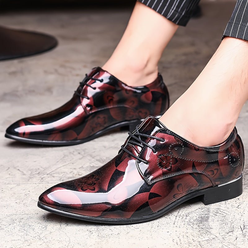 Men's SHOWLU FASHION floral lace-up pointed-toe formal dress shoes with sleek design, suitable for weddings and special occasions.