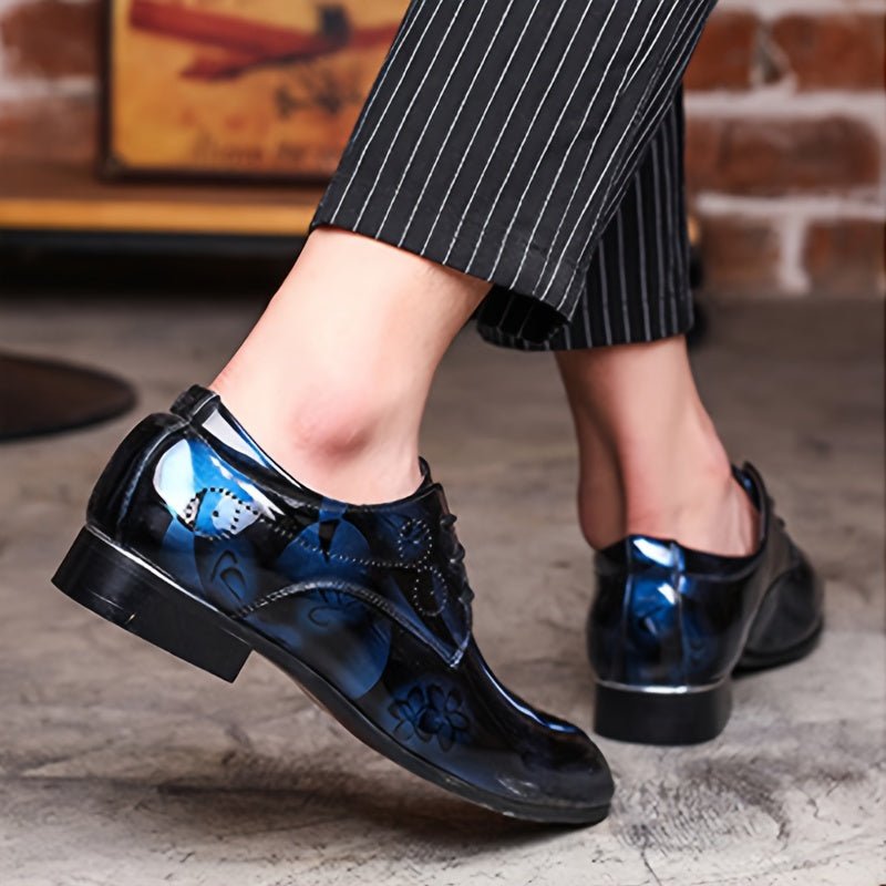 Men's SHOWLU FASHION floral lace-up dress shoes with pointed toes, suitable for formal, wedding, and special occasion wear.