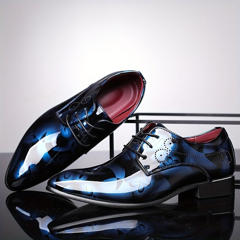 Men's SHOWLU FASHION floral lace-up pointed-toe formal dress shoes, sleek design ideal for weddings and special occasions.