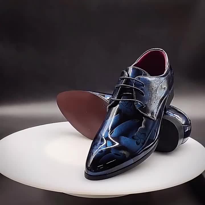SHOWLU FASHION men's floral lace-up pointed-toe formal dress shoes with sleek design, suitable for weddings and special occasions.