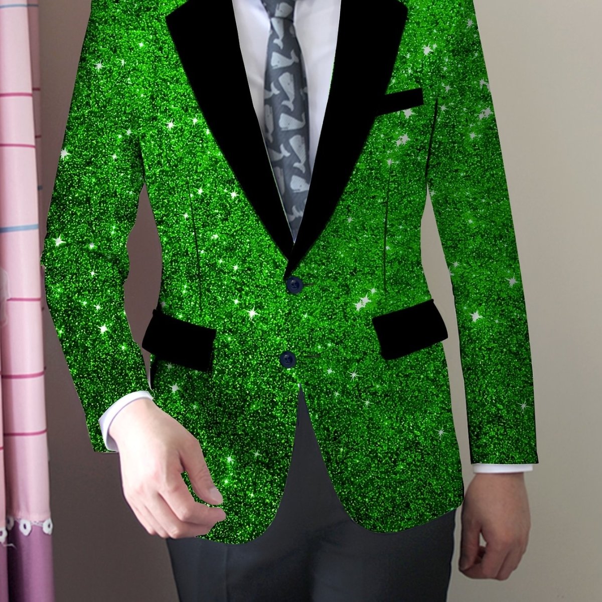 SHOWLU Men's slim fit casual blazer with long sleeves, button details, polyester-elastane fabric, suitable for all seasons.