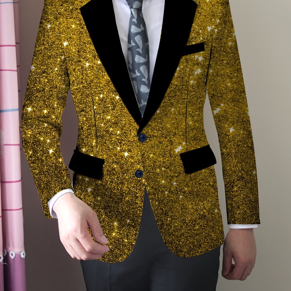 SHOWLU men's slim fit blazer with long sleeves, button details, casual style, polyester-elastane fabric, suitable for all seasons.